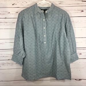 Frye S Diamond Stripe Button Blouse Blue Top